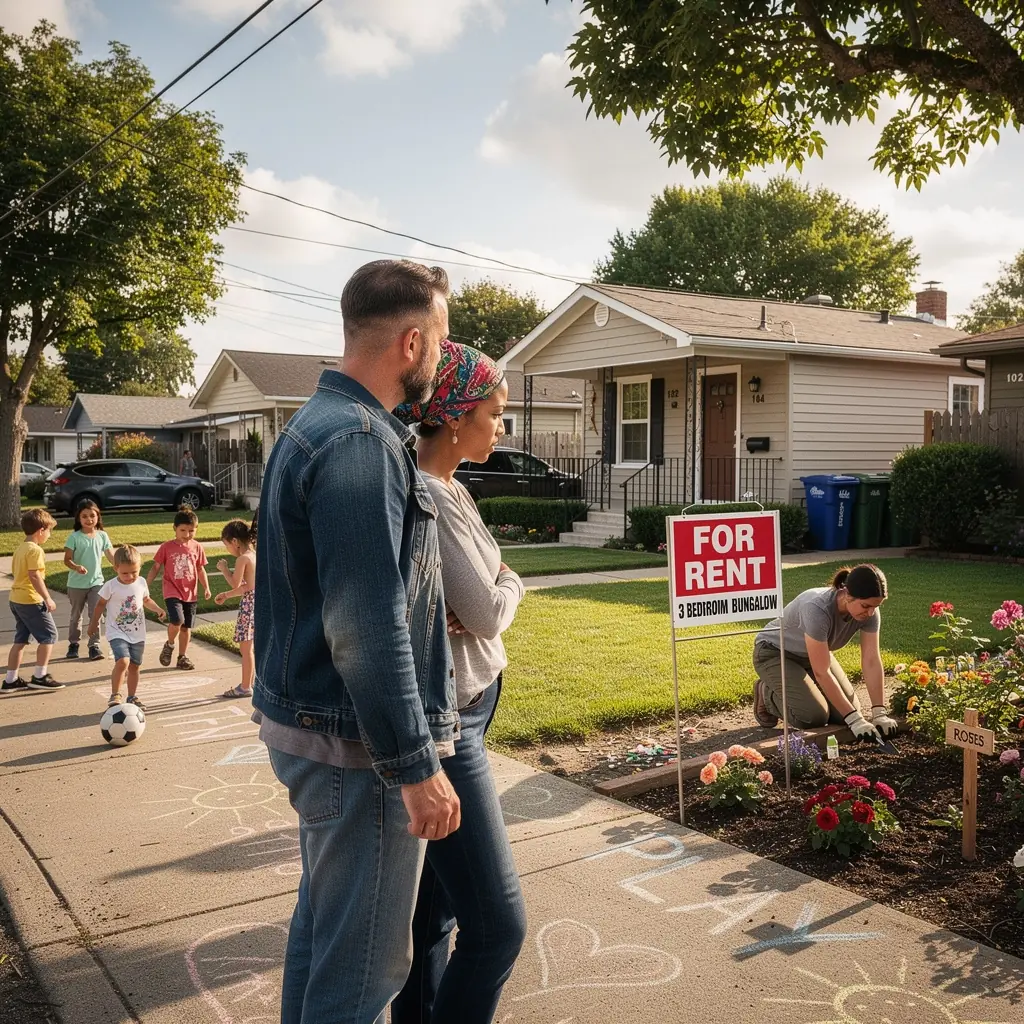 Внешний вид бунгало с ухоженным садом и местом для отдыха на свежем воздухе.